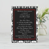 Uitnodiging voor rode en zwarte Damask (Staand voorkant)