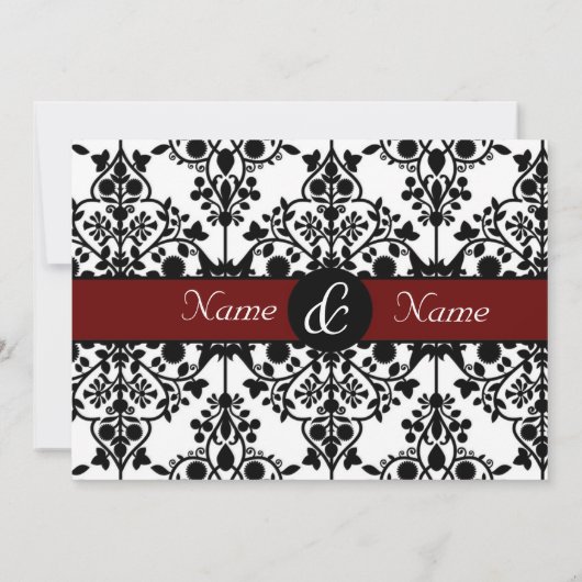 Uitnodiging voor rode en zwarte Damask (Achterkant)