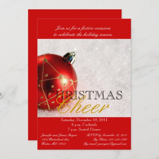 Uitnodiging voor Rode Kerst-kerstfeest (Voorkant / Achterkant)
