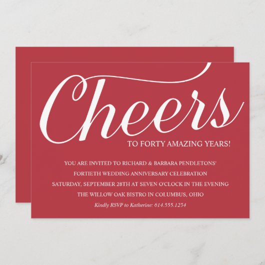 Uitnodiging voor romantisch 40-jarig huwelijksfees (Voorkant / Achterkant)