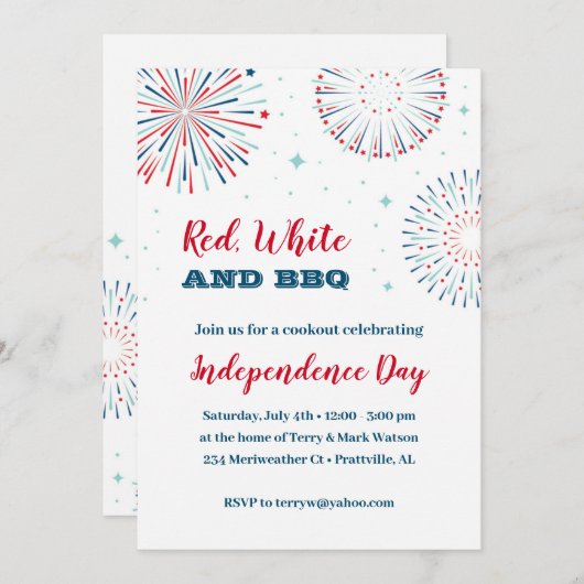 Uitnodiging voor rood, wit en BBQ (Voorkant / Achterkant)