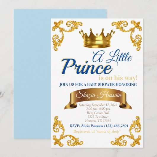 Uitnodiging voor Royal Prince Baby Shower (Voorkant / Achterkant)