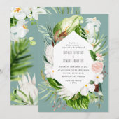 Uitnodiging voor roze, blauwgroen en orchidee trop (Voorkant / Achterkant)