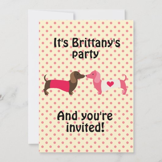 Uitnodiging voor roze Dachshund Party (Voorkant)