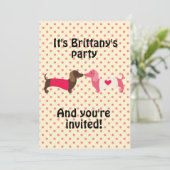 Uitnodiging voor roze Dachshund Party (Staand voorkant)