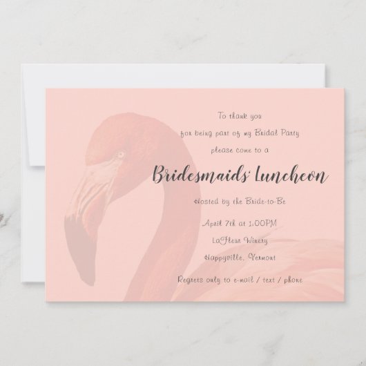 Uitnodiging voor roze flamingo bruidsmeisjeslunch (Voorkant)