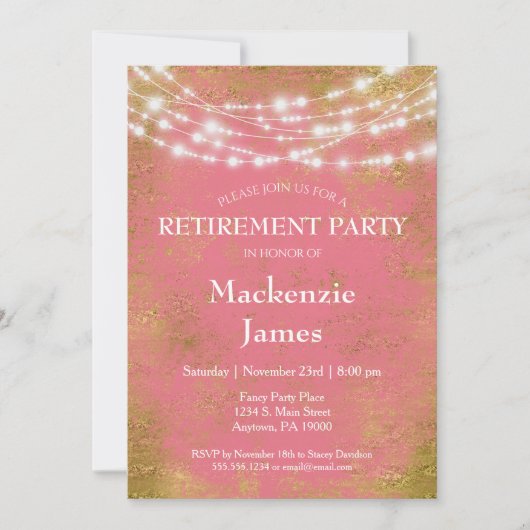 Uitnodiging voor roze goudlampjes (Voorkant)