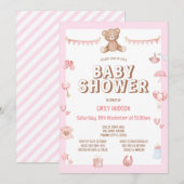 Uitnodiging voor roze teddybeer om te bewerken (Voorkant / Achterkant)