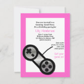 Uitnodiging voor roze videogame-partij (Voorkant)