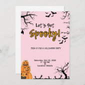 Uitnodiging voor Roze & Zwarte Halloween Feest (Voorkant / Achterkant)