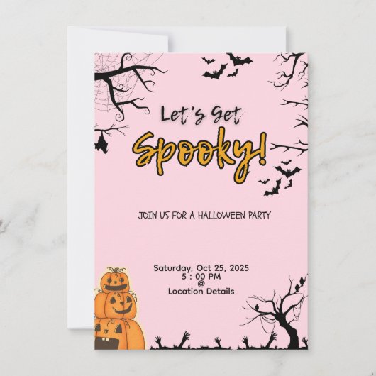 Uitnodiging voor Roze & Zwarte Halloweenfeest (Voorkant)