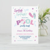Uitnodiging voor roze zwembadfeest (Staand voorkant)