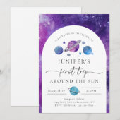 Uitnodiging voor ruimtevaart van meisjes | Ruimtev (Voorkant / Achterkant)