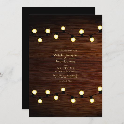 Uitnodiging voor Rustic Lights Wedding (Voorkant / Achterkant)