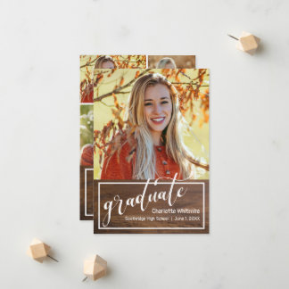Uitnodiging voor Rustic Wood Photo Afstuderen