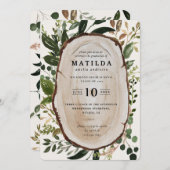 Uitnodiging voor Rustic wood slice graduation part (Voorkant / Achterkant)