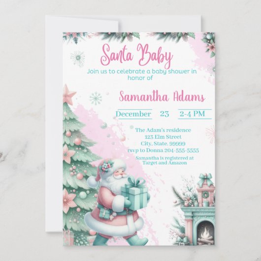 Uitnodiging voor Santa Baby shower (Voorkant)