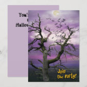 Uitnodiging voor Scary Bat Tree Halloween-partij (Voorkant / Achterkant)