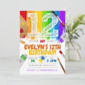 Uitnodiging voor schilderfeest, kunstverjaardagsfe (Staand voorkant)