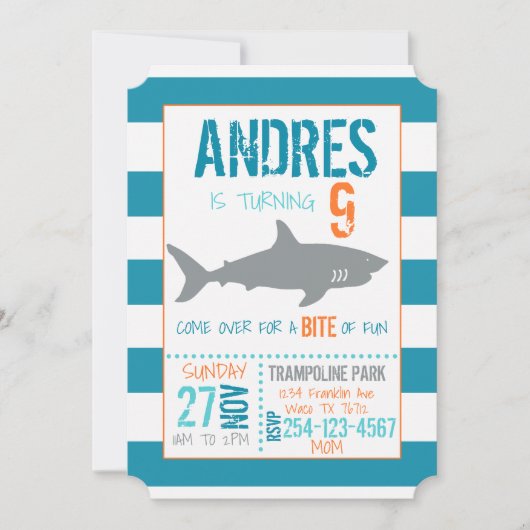 Uitnodiging voor Shark Birthday (Voorkant)