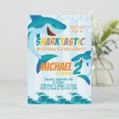 Uitnodiging voor Shark Birthday Party (Staand voorkant)