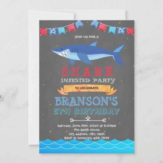 uitnodiging voor Shark Birthday Party (Voorkant)