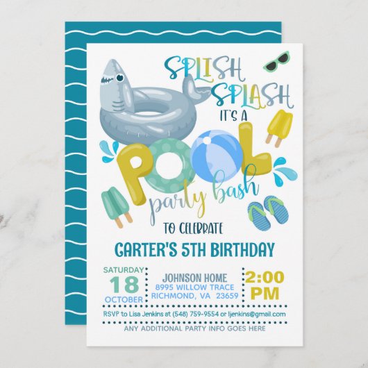 Uitnodiging voor Shark Pool Party (Voorkant / Achterkant)