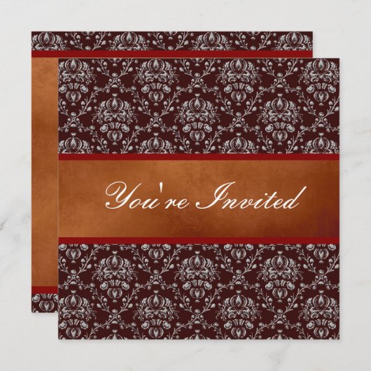 Uitnodiging voor Silver Damask (Voorkant / Achterkant)