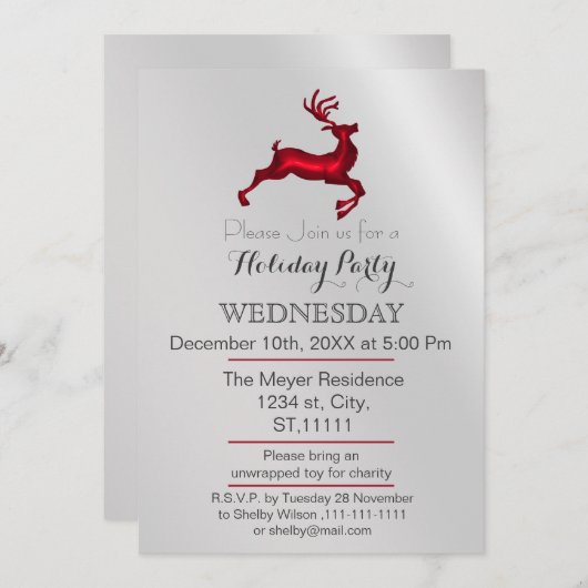 Uitnodiging voor Silver- en Red Reindeer-feestdage (Voorkant / Achterkant)
