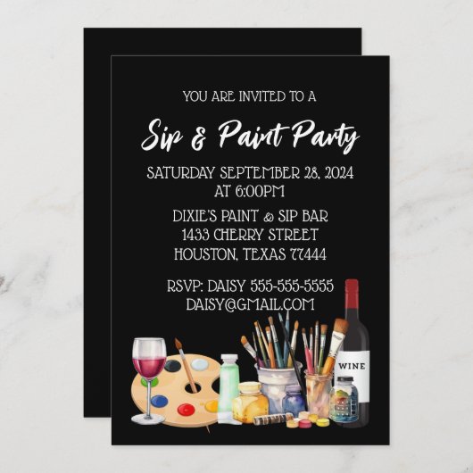 Uitnodiging voor Sip & Paint (Voorkant / Achterkant)