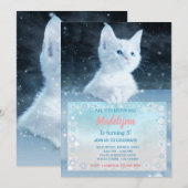 Uitnodiging voor Snow Cat Birthday (Voorkant / Achterkant)