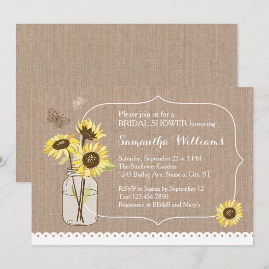 Uitnodiging voor soennitische zonnebloemen Bridal (Voorkant / Achterkant)