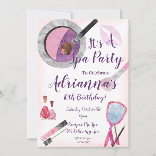 Uitnodiging voor Spa Party, Editable 10th Birthday (Voorkant)