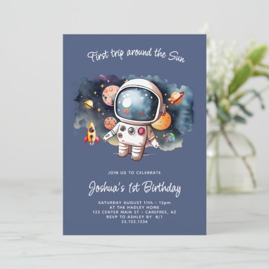 Uitnodiging voor Space Astronaut Rocketship Birthd (Staand voorkant)