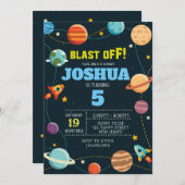 Uitnodiging voor 'Space Birthday'. Uitnodiging bui (Voorkant / Achterkant)