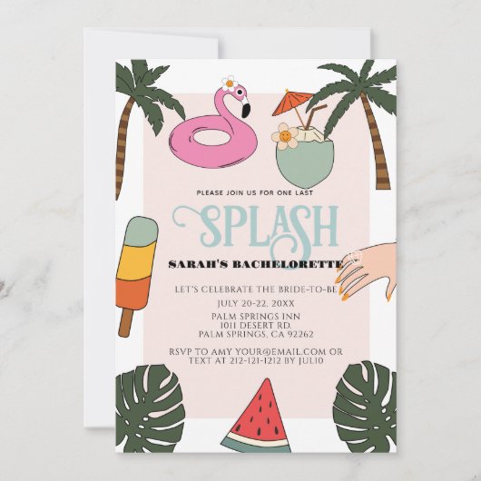 Uitnodiging voor Splash Pool Party Bachelorette-we (Voorkant)