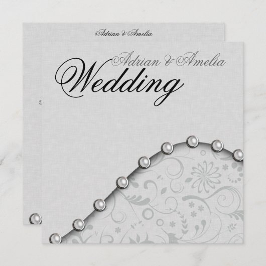 Uitnodiging voor Square Pearl bruiloft (Voorkant / Achterkant)