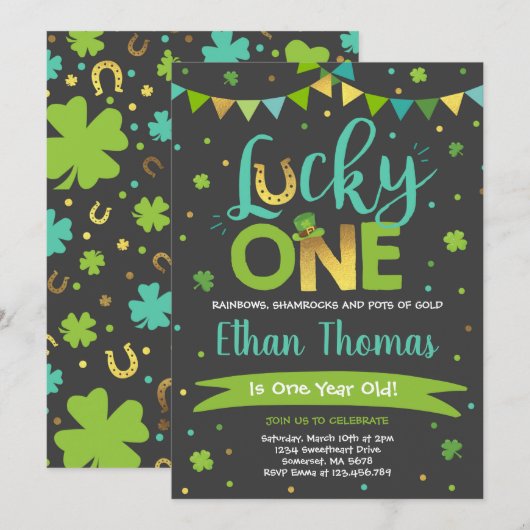 Uitnodiging voor St. Patrick's verjaardagsfeest Lu (Voorkant / Achterkant)