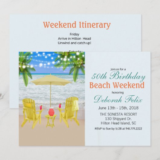 UITNODIGING VOOR STRAND WEEKEND ITINERARIUM - ELKE (Voorkant / Achterkant)