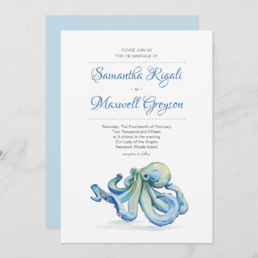 Uitnodiging voor strandbruiloft, Octopus (Voorkant / Achterkant)