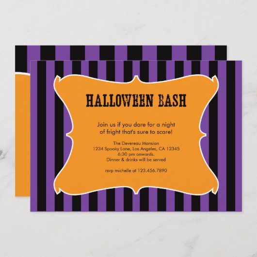 Uitnodiging voor Striped Halloween Party (Voorkant / Achterkant)