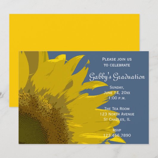 Uitnodiging voor Sunflower Print Graduation Party (Voorkant / Achterkant)