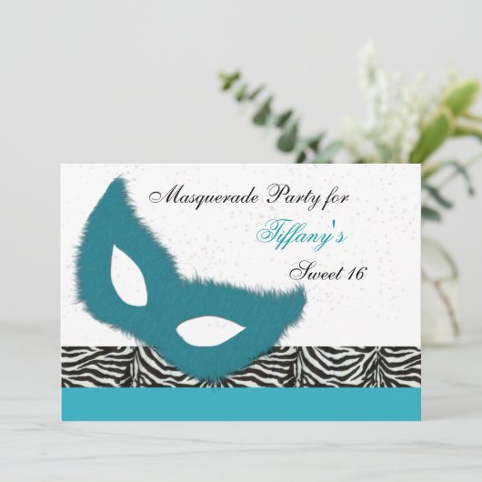 Uitnodiging voor Sweet 16 Maskeradefeest (Staand voorkant)