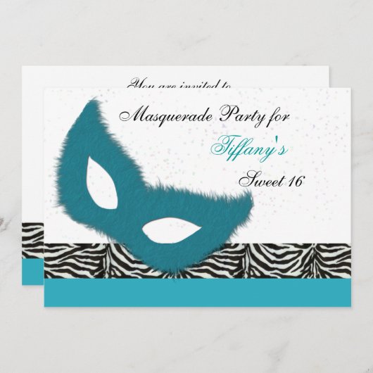 Uitnodiging voor Sweet 16 Maskeradefeest (Voorkant / Achterkant)