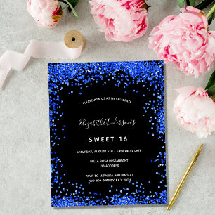 Uitnodiging voor Sweet 16 zwart royaalblauw budget Flyer
