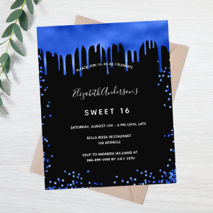 Uitnodiging voor Sweet 16 zwart royaalblauw budget Flyer