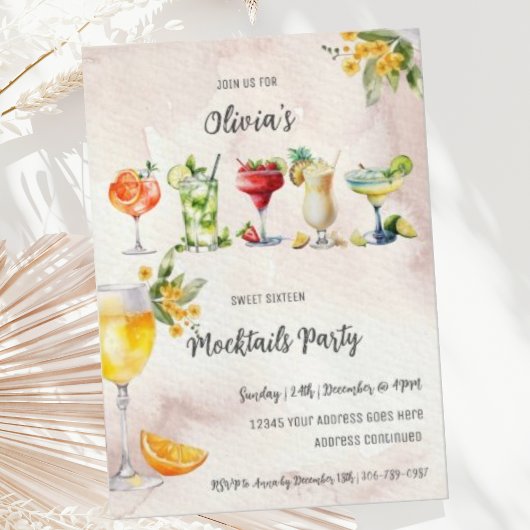 Uitnodiging voor Sweet Sixteen Mocktail Verjaardag