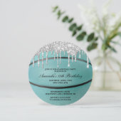 Uitnodiging voor Teal Zilveren Drip Basketbal (Staand voorkant)