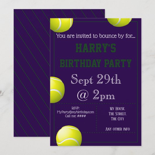 Uitnodiging voor Tennis Ball Party (Voorkant / Achterkant)