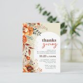 Uitnodiging voor Thanksgiving diner bloemrijke wit (Staand voorkant)